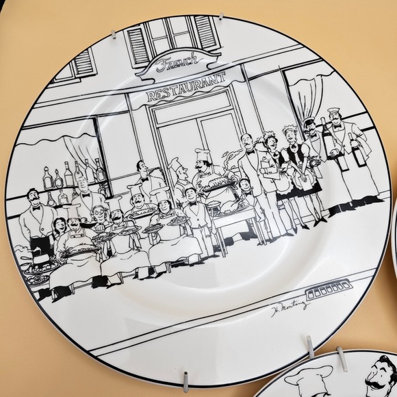 Epoch Collection Le Restaurant E120 French Restaurant Scene Plates Set of 3 - Picture 6 of 13